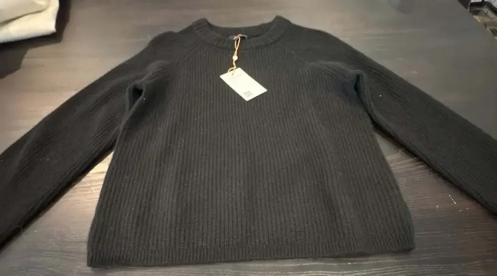 Quince 100% Cashmere Fisherman Black Rib Knit Crewneck Sweater Size S NWT